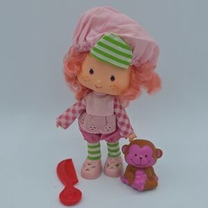Vintage 80s Strawberry Shortcake American Greetings Pink Doll with Purple Monkey